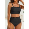 image:imageHigh Waisted Bandeau Bikini Set  Ribbed Strapless Two Piece Swimsuit  Secure bandeau top with straps High waist bottom for comfortable coverage Full coverage back for confident wearMeshblack