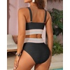 image:imageHigh Waisted Bandeau Bikini Set  Ribbed Strapless Two Piece Swimsuit  Secure bandeau top with straps High waist bottom for comfortable coverage Full coverage back for confident wearBlackcontrast Trim
