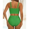 image:imageHigh Waisted Bandeau Bikini Set  Ribbed Strapless Two Piece Swimsuit  Secure bandeau top with straps High waist bottom for comfortable coverage Full coverage back for confident wearGreen