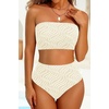 image:imageHigh Waisted Bandeau Bikini Set  Ribbed Strapless Two Piece Swimsuit  Secure bandeau top with straps High waist bottom for comfortable coverage Full coverage back for confident wearContrast Colorbeige