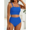 image:imageHigh Waisted Bandeau Bikini Set  Ribbed Strapless Two Piece Swimsuit  Secure bandeau top with straps High waist bottom for comfortable coverage Full coverage back for confident wearRoyal Blue