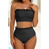 image:imageHigh Waisted Bandeau Bikini Set  Ribbed Strapless Two Piece Swimsuit  Secure bandeau top with straps High waist bottom for comfortable coverage Full coverage back for confident wearMeshblack