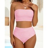 image:imageHigh Waisted Bandeau Bikini Set  Ribbed Strapless Two Piece Swimsuit  Secure bandeau top with straps High waist bottom for comfortable coverage Full coverage back for confident wearLight Pink