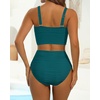 image:imageHigh Waisted Bandeau Bikini Set  Ribbed Strapless Two Piece Swimsuit  Secure bandeau top with straps High waist bottom for comfortable coverage Full coverage back for confident wearTeal