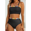 image:imageHigh Waisted Bandeau Bikini Set  Ribbed Strapless Two Piece Swimsuit  Secure bandeau top with straps High waist bottom for comfortable coverage Full coverage back for confident wearFloralblack