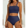 image:imageHigh Waisted Bandeau Bikini Set  Ribbed Strapless Two Piece Swimsuit  Secure bandeau top with straps High waist bottom for comfortable coverage Full coverage back for confident wearNavy Blue
