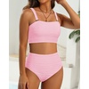 image:imageHigh Waisted Bandeau Bikini Set  Ribbed Strapless Two Piece Swimsuit  Secure bandeau top with straps High waist bottom for comfortable coverage Full coverage back for confident wearLight Pink