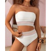 image:imageHigh Waisted Bandeau Bikini Set  Ribbed Strapless Two Piece Swimsuit  Secure bandeau top with straps High waist bottom for comfortable coverage Full coverage back for confident wearWhite