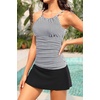 image:imageTankini Bathing Suits with Skirt Two Piece Tummy Control Twist Swimsuits  Adjustable StrapsSlimming Ruching DesignChic Twist Front and VNeckBuiltIn Safety BriefStripe and Black 01