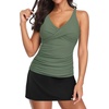 image:imageTankini Bathing Suits with Skirt Two Piece Tummy Control Twist Swimsuits  Adjustable StrapsSlimming Ruching DesignChic Twist Front and VNeckBuiltIn Safety BriefArmy Green