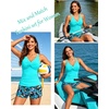 image:imageTankini Bathing Suits with Skirt Two Piece Tummy Control Twist Swimsuits  Adjustable StrapsSlimming Ruching DesignChic Twist Front and VNeckBuiltIn Safety BriefBlue Leaves With Shorts