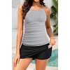 image:imageTankini Bathing Suits with Skirt Two Piece Tummy Control Twist Swimsuits  Adjustable StrapsSlimming Ruching DesignChic Twist Front and VNeckBuiltIn Safety BriefStripe and Black 01