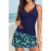 image:imageTankini Bathing Suits with Skirt Two Piece Tummy Control Twist Swimsuits  Adjustable StrapsSlimming Ruching DesignChic Twist Front and VNeckBuiltIn Safety BriefNavy Leaves