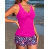 image:imageTankini Bathing Suits with Skirt Two Piece Tummy Control Twist Swimsuits  Adjustable StrapsSlimming Ruching DesignChic Twist Front and VNeckBuiltIn Safety BriefHot Pink Floral With Shorts