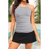 image:imageTankini Bathing Suits with Skirt Two Piece Tummy Control Twist Swimsuits  Adjustable StrapsSlimming Ruching DesignChic Twist Front and VNeckBuiltIn Safety BriefStripe and Black