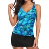 image:imageTankini Bathing Suits with Skirt Two Piece Tummy Control Twist Swimsuits  Adjustable StrapsSlimming Ruching DesignChic Twist Front and VNeckBuiltIn Safety BriefBlue Leaf