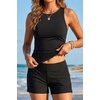 image:imageTankini Swimsuits with Shorts  Tummy Control Bathing Suits with Pockets  Highneck tankini offers modest coverage Flattering ruched front hides belly Two side pockets for essentialsBlack