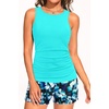 image:imageTankini Swimsuits with Shorts  Tummy Control Bathing Suits with Pockets  Highneck tankini offers modest coverage Flattering ruched front hides belly Two side pockets for essentialsAqua Floral