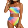 image:imageHigh Waisted Bandeau Bikini Set  Ribbed Strapless Two Piece Swimsuit  Secure bandeau top with straps High waist bottom for comfortable coverage Full coverage back for confident wearColorful Tie Dye