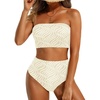 image:imageHigh Waisted Bandeau Bikini Set  Ribbed Strapless Two Piece Swimsuit  Secure bandeau top with straps High waist bottom for comfortable coverage Full coverage back for confident wearContrast Colorbeige