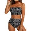 image:imageHigh Waisted Bandeau Bikini Set  Ribbed Strapless Two Piece Swimsuit  Secure bandeau top with straps High waist bottom for comfortable coverage Full coverage back for confident wearContrast Colorblack