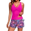 image:imageTankini Bathing Suits with Skirt Two Piece Tummy Control Twist Swimsuits  Adjustable StrapsSlimming Ruching DesignChic Twist Front and VNeckBuiltIn Safety BriefHot Pink Floral With Shorts