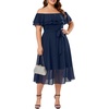 image:imagePlus Size Dresses Wedding Guest Off the Shoulder Chiffon ALine Midi Dress  Plus Size Cocktail Wedding Guest Dresses Women Chiffon Off the Shoulder Midi Dress Elegant Semi Formal ALine Dress with BeltNavy Blue