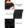image:imagePlus Size Dresses Wedding Guest Off the Shoulder Chiffon ALine Midi Dress  Plus Size Cocktail Wedding Guest Dresses Women Chiffon Off the Shoulder Midi Dress Elegant Semi Formal ALine Dress with BeltBlack