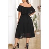 image:imagePlus Size Dresses Wedding Guest Off the Shoulder Chiffon ALine Midi Dress  Plus Size Cocktail Wedding Guest Dresses Women Chiffon Off the Shoulder Midi Dress Elegant Semi Formal ALine Dress with BeltBlack