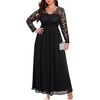 image:imagePlus Size Formal Dress VNeck Lace Chiffon Maxi Wedding Guest Gown  Flattering Double VNeck Lace Sleeves Empire Front amp Smocked Back Waist Chiffon Maxi Dress for Bridesmaids amp Formal EventsBlack