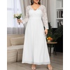 image:imagePlus Size Formal Dress VNeck Lace Chiffon Maxi Wedding Guest Gown  Flattering Double VNeck Lace Sleeves Empire Front amp Smocked Back Waist Chiffon Maxi Dress for Bridesmaids amp Formal EventsWhite