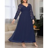 image:imagePlus Size Formal Dress VNeck Lace Chiffon Maxi Wedding Guest Gown  Flattering Double VNeck Lace Sleeves Empire Front amp Smocked Back Waist Chiffon Maxi Dress for Bridesmaids amp Formal EventsNavy Blue