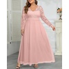 image:imagePlus Size Formal Dress VNeck Lace Chiffon Maxi Wedding Guest Gown  Flattering Double VNeck Lace Sleeves Empire Front amp Smocked Back Waist Chiffon Maxi Dress for Bridesmaids amp Formal EventsPink