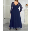 image:imagePlus Size Formal Dress VNeck Lace Chiffon Maxi Wedding Guest Gown  Flattering Double VNeck Lace Sleeves Empire Front amp Smocked Back Waist Chiffon Maxi Dress for Bridesmaids amp Formal EventsNavy Blue