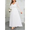 image:imagePlus Size Formal Dress VNeck Lace Chiffon Maxi Wedding Guest Gown  Flattering Double VNeck Lace Sleeves Empire Front amp Smocked Back Waist Chiffon Maxi Dress for Bridesmaids amp Formal EventsWhite1