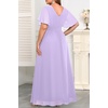 image:imagePlus Size Formal Dress Wedding Guest Chiffon V Neck Ruffle Long Dress Women  Women Plus Size Formal Evening Dress Chiffon Wedding Guest Long Dresses Short Sleeves Bridesmaid Dress Elegant Prom GownLight Lavender