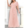image:imagePlus Size Formal Dress Wedding Guest Chiffon V Neck Ruffle Long Dress Women  Women Plus Size Formal Evening Dress Chiffon Wedding Guest Long Dresses Short Sleeves Bridesmaid Dress Elegant Prom GownLight Pink