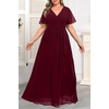 image:imagePlus Size Formal Dress Wedding Guest Chiffon V Neck Ruffle Long Dress Women  Women Plus Size Formal Evening Dress Chiffon Wedding Guest Long Dresses Short Sleeves Bridesmaid Dress Elegant Prom GownBurgundy
