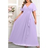 image:imagePlus Size Formal Dress Wedding Guest Chiffon V Neck Ruffle Long Dress Women  Women Plus Size Formal Evening Dress Chiffon Wedding Guest Long Dresses Short Sleeves Bridesmaid Dress Elegant Prom GownLight Lavender