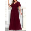 image:imagePlus Size Formal Dress Wedding Guest Chiffon V Neck Ruffle Long Dress Women  Women Plus Size Formal Evening Dress Chiffon Wedding Guest Long Dresses Short Sleeves Bridesmaid Dress Elegant Prom GownBurgundy