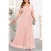 image:imagePlus Size Formal Dress Wedding Guest Chiffon V Neck Ruffle Long Dress Women  Women Plus Size Formal Evening Dress Chiffon Wedding Guest Long Dresses Short Sleeves Bridesmaid Dress Elegant Prom GownLight Pink