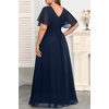 image:imagePlus Size Formal Dress Wedding Guest Chiffon V Neck Ruffle Long Dress Women  Women Plus Size Formal Evening Dress Chiffon Wedding Guest Long Dresses Short Sleeves Bridesmaid Dress Elegant Prom GownNavy Blue