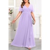 image:imagePlus Size Formal Dress Wedding Guest Chiffon V Neck Ruffle Long Dress Women  Women Plus Size Formal Evening Dress Chiffon Wedding Guest Long Dresses Short Sleeves Bridesmaid Dress Elegant Prom GownLight Lavender