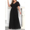 image:imagePlus Size Formal Dress Wedding Guest Chiffon V Neck Ruffle Long Dress Women  Women Plus Size Formal Evening Dress Chiffon Wedding Guest Long Dresses Short Sleeves Bridesmaid Dress Elegant Prom GownBlack