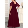 image:imagePlus Size Formal Dress Wedding Guest Chiffon V Neck Ruffle Long Dress Women  Women Plus Size Formal Evening Dress Chiffon Wedding Guest Long Dresses Short Sleeves Bridesmaid Dress Elegant Prom GownBurgundy