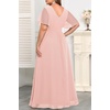 image:imagePlus Size Formal Dress Wedding Guest Chiffon V Neck Ruffle Long Dress Women  Women Plus Size Formal Evening Dress Chiffon Wedding Guest Long Dresses Short Sleeves Bridesmaid Dress Elegant Prom GownLight Pink