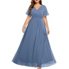 image:imagePlus Size Formal Dress Wedding Guest Chiffon V Neck Ruffle Long Dress Women  Women Plus Size Formal Evening Dress Chiffon Wedding Guest Long Dresses Short Sleeves Bridesmaid Dress Elegant Prom GownGrey Blue