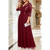 image:imagePlus Size Formal Dresses V Neck 34 Sleeve Sequin Prom Evening Maxi Dress  Sequin fabric V neck 34 sleeve design plus size formal prom wedding guest evening dressBurgundy