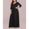 image:imagePlus Size Formal Dresses V Neck 34 Sleeve Sequin Prom Evening Maxi Dress  Sequin fabric V neck 34 sleeve design plus size formal prom wedding guest evening dressBlack