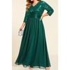 image:imagePlus Size Formal Dresses V Neck 34 Sleeve Sequin Prom Evening Maxi Dress  Sequin fabric V neck 34 sleeve design plus size formal prom wedding guest evening dressGreen